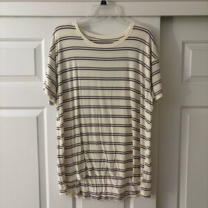 American Eagle Soft & Sexy Striped Cream and Black dark mauve T-Shirt